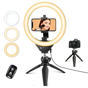 eicaus desktop 10'' selfie ring light with tripod stand and cell phone holder, dimmable led circle for computer/zoom call/live streaming/makeup/youtube/tik tok, compatible most phones