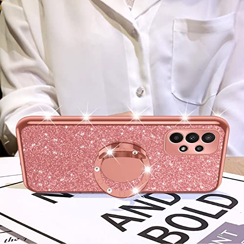 nancheng for Galaxy A23 5G Case, Case for Samsung A23 5G Girls Women Glitter Cute Soft TPU Cover with Ring Kickstand Strap Lanyard Bumper Shockproof Protective Cell Phone Case for A23 5G - Rose Gold