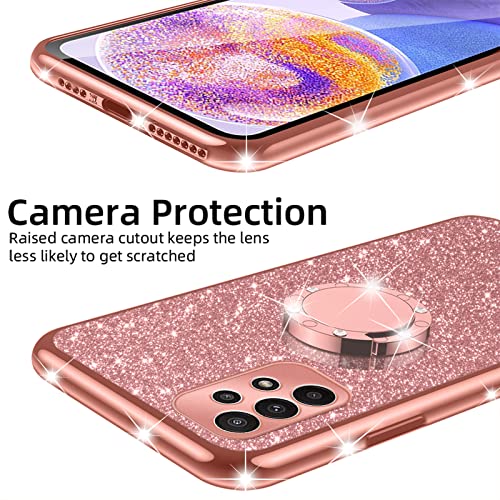 nancheng for Galaxy A23 5G Case, Case for Samsung A23 5G Girls Women Glitter Cute Soft TPU Cover with Ring Kickstand Strap Lanyard Bumper Shockproof Protective Cell Phone Case for A23 5G - Rose Gold