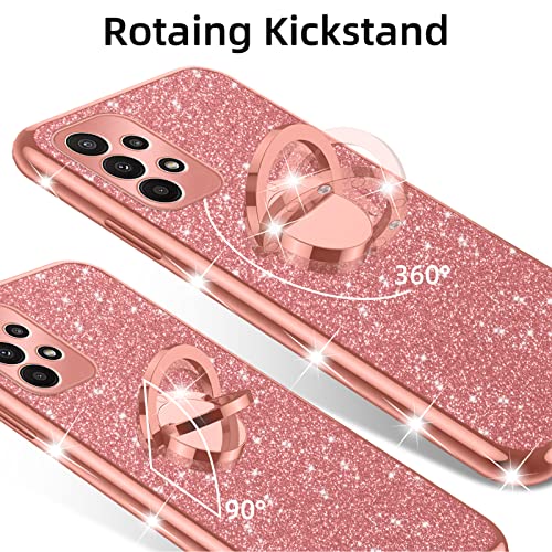 nancheng for Galaxy A23 5G Case, Case for Samsung A23 5G Girls Women Glitter Cute Soft TPU Cover with Ring Kickstand Strap Lanyard Bumper Shockproof Protective Cell Phone Case for A23 5G - Rose Gold