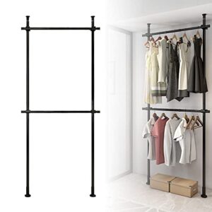 2 tier closet organizer metal garment rack portable clothes hanger storage shoes rack organizer black