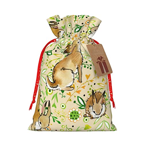 Drawstrings Christmas Gift Bags Cute-Bunny-Rabbit-Watercolor Presents Wrapping Bags Xmas Gift Wrapping Sacks Pouches Medium