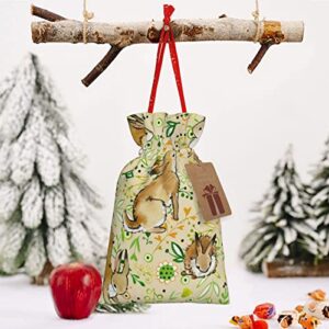 Drawstrings Christmas Gift Bags Cute-Bunny-Rabbit-Watercolor Presents Wrapping Bags Xmas Gift Wrapping Sacks Pouches Medium