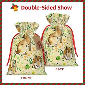 Drawstrings Christmas Gift Bags Cute-Bunny-Rabbit-Watercolor Presents Wrapping Bags Xmas Gift Wrapping Sacks Pouches Medium