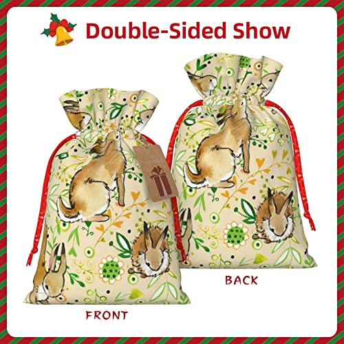 Drawstrings Christmas Gift Bags Cute-Bunny-Rabbit-Watercolor Presents Wrapping Bags Xmas Gift Wrapping Sacks Pouches Medium