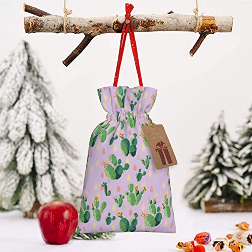 Drawstrings Christmas Gift Bags Cute-Cactus-Pink Presents Wrapping Bags Xmas Gift Wrapping Sacks Pouches Medium