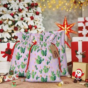 Drawstrings Christmas Gift Bags Cute-Cactus-Pink Presents Wrapping Bags Xmas Gift Wrapping Sacks Pouches Medium