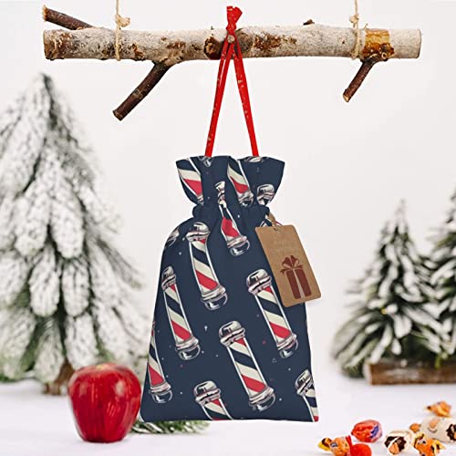 Drawstrings Christmas Gift Bags Vintage-Barber-Pole Presents Wrapping Bags Xmas Gift Wrapping Sacks Pouches Medium