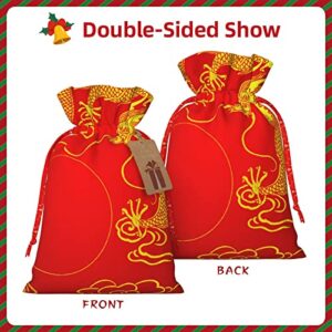 Drawstrings Christmas Gift Bags Dragon-Gold-Japan-China Presents Wrapping Bags Xmas Gift Wrapping Sacks Pouches Medium