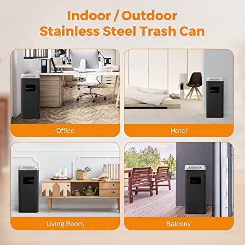 BEAMNOVA Trash Can Indoor Outdoor Stainless Steel Commercial Garbage Can Industrial Garbage Enclosure Inside Cabinet with Lid Waste Container, Color Black, 30 * 25 * 68 cm / 11.8 * 9.8 * 26.8 in