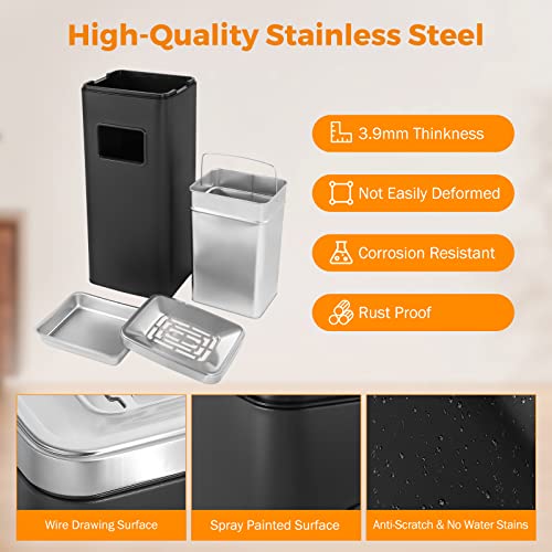 BEAMNOVA Trash Can Indoor Outdoor Stainless Steel Commercial Garbage Can Industrial Garbage Enclosure Inside Cabinet with Lid Waste Container, Color Black, 30 * 25 * 68 cm / 11.8 * 9.8 * 26.8 in