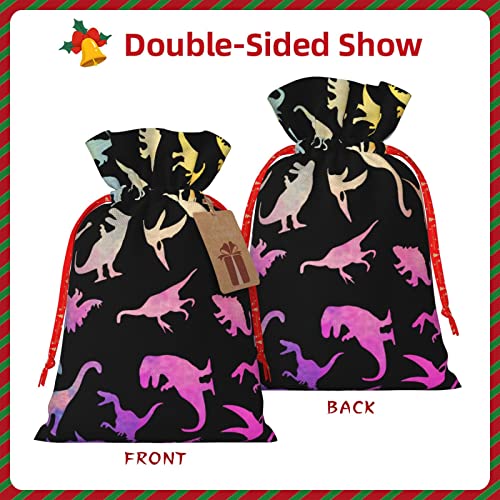 Drawstrings Christmas Gift Bags Fun-Dinosaur-Rainbow Presents Wrapping Bags Xmas Gift Wrapping Sacks Pouches Medium