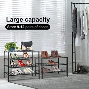 Allinside Bamboo Shoe Rack, 3 Tiers Shoe Storage Organizer, Durable Shoe Shelf Stand for Closet, Entryway, Hallway, Bathroom (Black)
