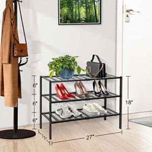 Allinside Bamboo Shoe Rack, 3 Tiers Shoe Storage Organizer, Durable Shoe Shelf Stand for Closet, Entryway, Hallway, Bathroom (Black)