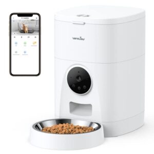 automatic pet feeder for cats and dogs - wansview 4l smart feeding solutions with 2k camera video recording and 2-way audio, 2.4g wifi cat food treat dispenser with app control and timer programmable
