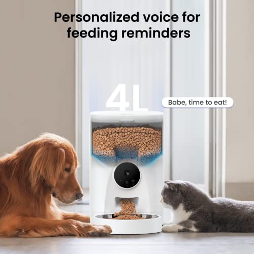 Automatic Pet Feeder for Cats and Dogs - Wansview 4L Smart Feeding Solutions with 2K Camera Video Recording and 2-Way Audio, 2.4G WiFi Cat Food Treat Dispenser with APP Control and Timer Programmable
