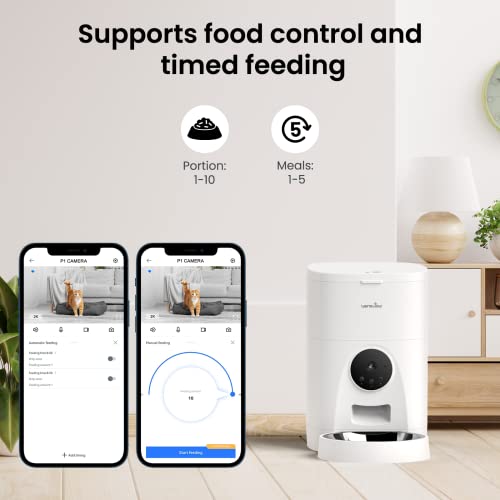 Automatic Pet Feeder for Cats and Dogs - Wansview 4L Smart Feeding Solutions with 2K Camera Video Recording and 2-Way Audio, 2.4G WiFi Cat Food Treat Dispenser with APP Control and Timer Programmable