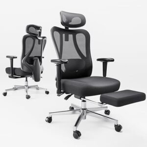hbada ergonomic office chair with 2d adjustable armrest, office chair with 2d adjustable lumbar support, computer chair with tilt function, desk chair with footrest black