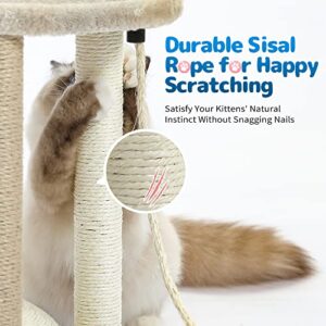 Made4Pets Cat Scratching Posts for Indoor Cats, Small Kitten Scratcher Toy with Dangling Ball, Sisal Ropes Nail File Scratch Pole, Cute Cat Tree with Top Perch Lounger for Kitty