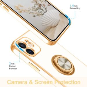 Fingic iPhone 12 Case with 360° Rotatable Ring Holder Magnetic Kickstand, Shiny Plating Gold Edge, Slim Soft TPU Shockproof Protective Cover for Women, Men, White