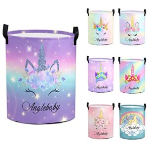 seamaid unicorn laundry basket monogrammed baby laundry basket for girls women personalized name laundry hamper with handle waterproof collapsible dirty clothes storage toys dolls organizer