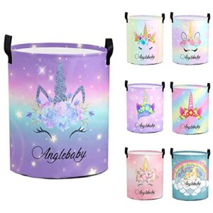 Seamaid Unicorn Laundry Basket Monogrammed Baby Laundry Basket for Girls Women Personalized Name Laundry Hamper with Handle Waterproof Collapsible Dirty Clothes Storage Toys Dolls Organizer