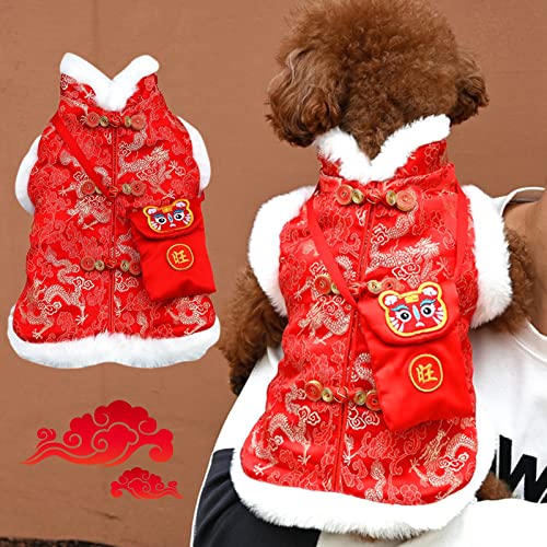 Dog Sweaters for Small Dogs,Kawaii Dog Clothes Chinese New Year Style for Small Dogs Girl and Boy,Puppy Clothes Soft Warm Fleece Thickening for Winter,Autumn Red S