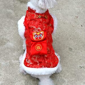 Dog Sweaters for Small Dogs,Kawaii Dog Clothes Chinese New Year Style for Small Dogs Girl and Boy,Puppy Clothes Soft Warm Fleece Thickening for Winter,Autumn Red S