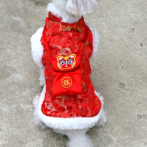 Dog Sweaters for Small Dogs,Kawaii Dog Clothes Chinese New Year Style for Small Dogs Girl and Boy,Puppy Clothes Soft Warm Fleece Thickening for Winter,Autumn Red S