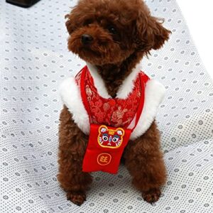 Dog Sweaters for Small Dogs,Kawaii Dog Clothes Chinese New Year Style for Small Dogs Girl and Boy,Puppy Clothes Soft Warm Fleece Thickening for Winter,Autumn Red S