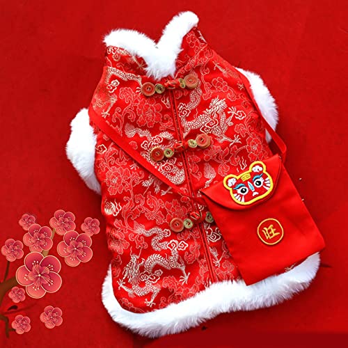 Dog Sweaters for Small Dogs,Kawaii Dog Clothes Chinese New Year Style for Small Dogs Girl and Boy,Puppy Clothes Soft Warm Fleece Thickening for Winter,Autumn Red S