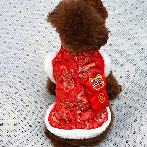 Dog Sweaters for Small Dogs,Kawaii Dog Clothes Chinese New Year Style for Small Dogs Girl and Boy,Puppy Clothes Soft Warm Fleece Thickening for Winter,Autumn Red S