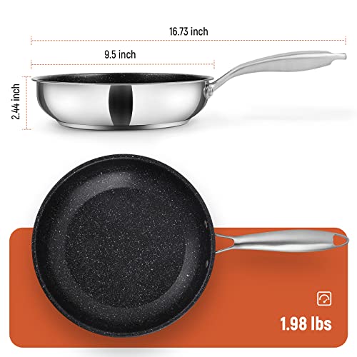 Kseroo 9.5 inch Nonstick Frying Pan Skillet, Stainless Steel Frying Pan, Granite Stone Coating Omelet Pan Egg Pan, Healthy & Safe Cookware Chef Pan, PFOA PFAS Free, Stainless Steel Handle, Oven Safe