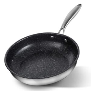 kseroo 9.5 inch nonstick frying pan skillet, stainless steel frying pan, granite stone coating omelet pan egg pan, healthy & safe cookware chef pan, pfoa pfas free, stainless steel handle, oven safe