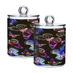 kigai colorful butterfly qtip holder dispenser - 14oz clear plastic apothecary jars food storage jar with lids bathroom canister organizer for coffee, tea, candy, floss (2pack)