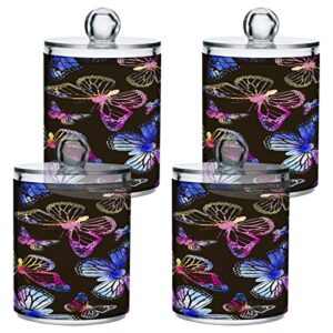 Kigai Colorful Butterfly Qtip Holder Dispenser - 14OZ Clear Plastic Apothecary Jars Food Storage Jar with Lids Bathroom Canister Organizer for Coffee, Tea, Candy, Floss (2Pack)