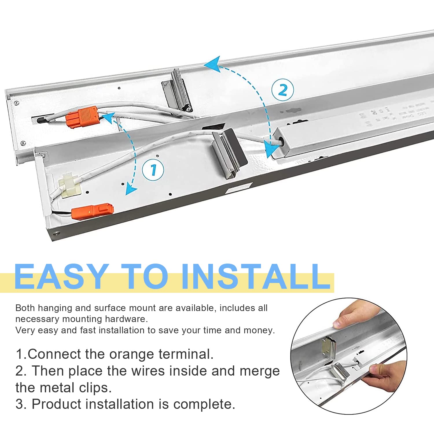 40W LED Linear Strip Light, 4FT LED Linear Shop Light, 3 Color Options 3500K/4000K/5000K, 0-10V Dimmable Surface Mount LED Ceiling Light, 5200 Lumens,DLC&ETL Listed 4 Pack