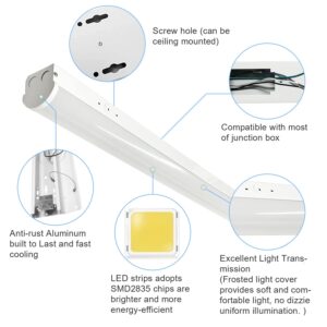 40W LED Linear Strip Light, 4FT LED Linear Shop Light, 3 Color Options 3500K/4000K/5000K, 0-10V Dimmable Surface Mount LED Ceiling Light, 5200 Lumens,DLC&ETL Listed 4 Pack