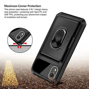 SAMONPOW for iPhone XR Case Hybrid iPhone XR Wallet Case Card Holder with 360°Rotating Kickstand Heavy Duty Protection Shockproof Anti Scratch Soft Rubber Bumper Cover Case for iPhone XR 6.1" Black