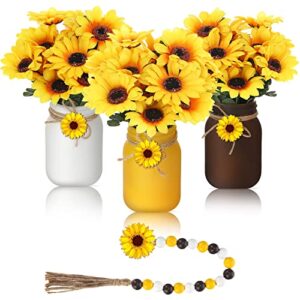 13 pcs mason jar table centerpiece faux sunflower and lemon kitchen decor and accessories and beaded garland spring summer farmhouse decoration for home kitchen tiered tray decor (sunflower style)