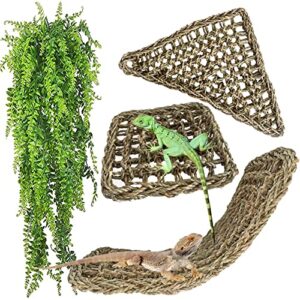 muyg reptile hammock,large lizard lounger,bearded dragon tank accessories natural seagrass hammocks hanging flexible climbing vines decoration for gecko snakes chameleon(4 pcs)