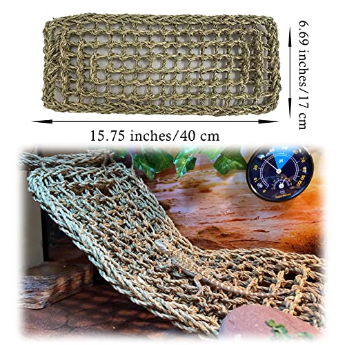 MUYG Reptile Hammock,Large Lizard Lounger,Bearded Dragon Tank Accessories Natural Seagrass Hammocks Hanging Flexible Climbing Vines Decoration for Gecko Snakes Chameleon(4 PCS)