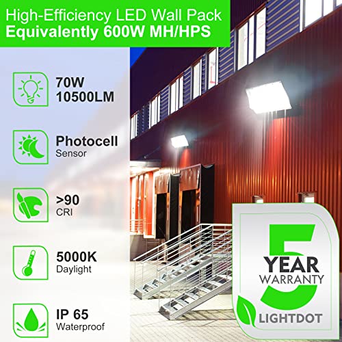 bulbeats 6 Pack 70W LED Wall Pack Lights with Dusk to Dawn Photocell, 5000K Daylight IP65 Waterproof Wall Mount Outdoor Security Lighting Fixture for Garage, Energy Saving Upto 2600KW*6/5Yrs(5Hrs/Day)