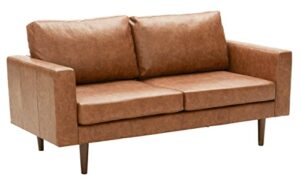 kingfun 65" w faux leather loveseat sofa couch, love seat sofas and couches for living room bedroom office and small spaces, mid century modern decor love seats furniture with solid wood leg,brown