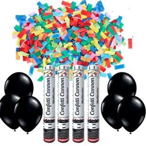 multicolor confetti cannon party poppers |pack of 4| biodegradable and air powered |launches 25ft| confetti poppers for graduation, birthdays, weddings, new year's eve 6 free party decoration balloons