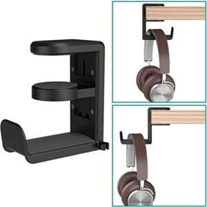 Gaming Headset Headphone Hook Holder Hanger Mount, Headphones Stand with Adjustable & Rotating Arm Clamp, Headphone Stand Holder Under Desk, Black