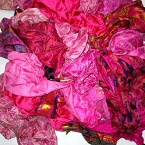 Vintage Fabrics Crafts Sari Silk Fabric Lot Material Remnant 100 Grams Magenta Craft Scrapbook Art Doll