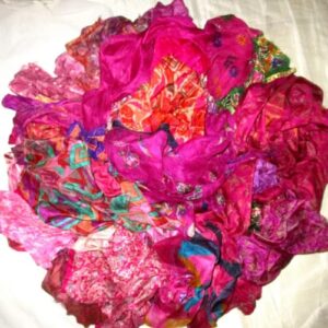 Vintage Fabrics Crafts Sari Silk Fabric Lot Material Remnant 100 Grams Magenta Craft Scrapbook Art Doll