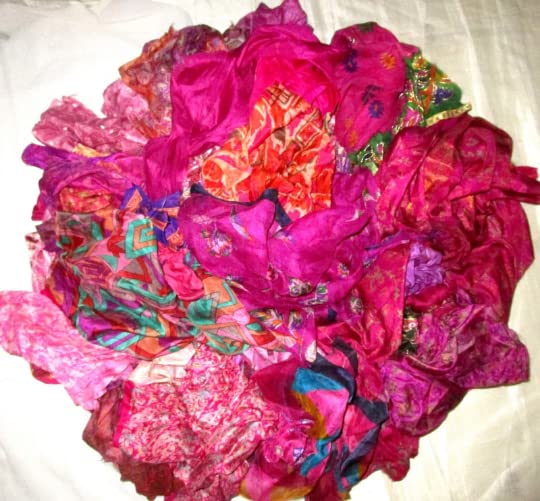 Vintage Fabrics Crafts Sari Silk Fabric Lot Material Remnant 100 Grams Magenta Craft Scrapbook Art Doll