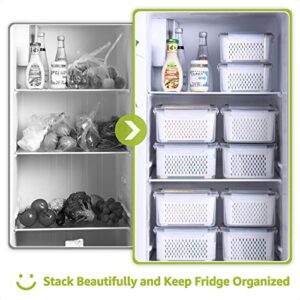 COCOYA 5-Pack Large Fruit Containers for Fridge, Leakproof Produce Storage Keeper with Removable Colander Food Grade BPA FREE Keep Vegetables Berry Veggies Lettuce Apple Banana Meat Food Fresh Longer